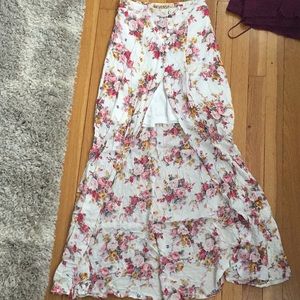 High waisted button skirt with front slit